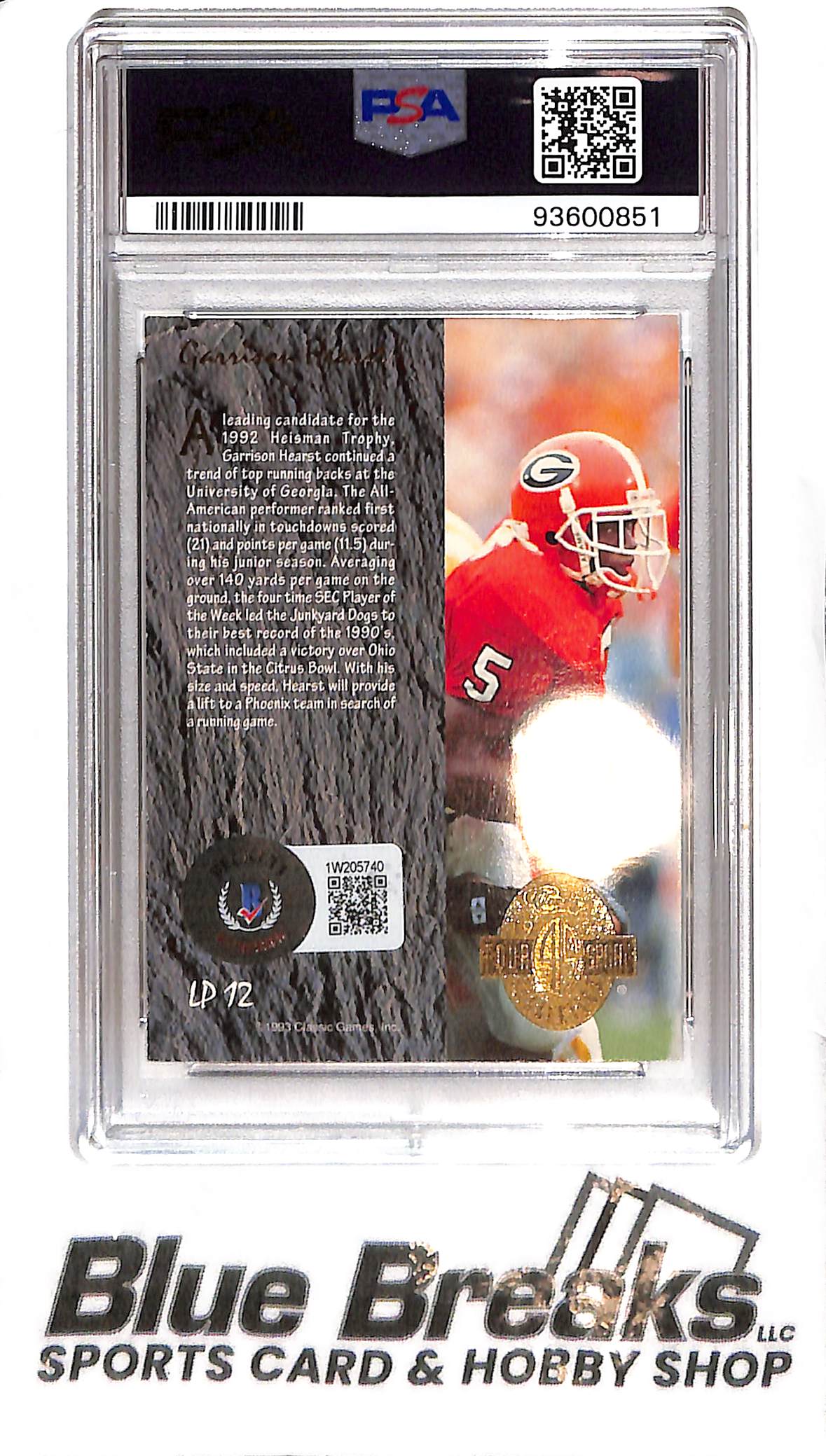 1993 Classic 4 Sport - Garrison Hearst #LP12 - In-Person Auto - PSA Authentic - Football - Georgia
