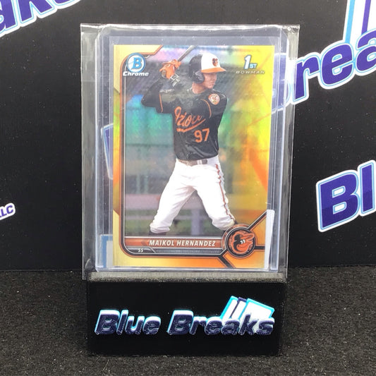 2022 Bowman Chrome 1st Prospects Gold Refractor Maikol Hernandez 60/75 #BCP-155 - Baltimore Orioles