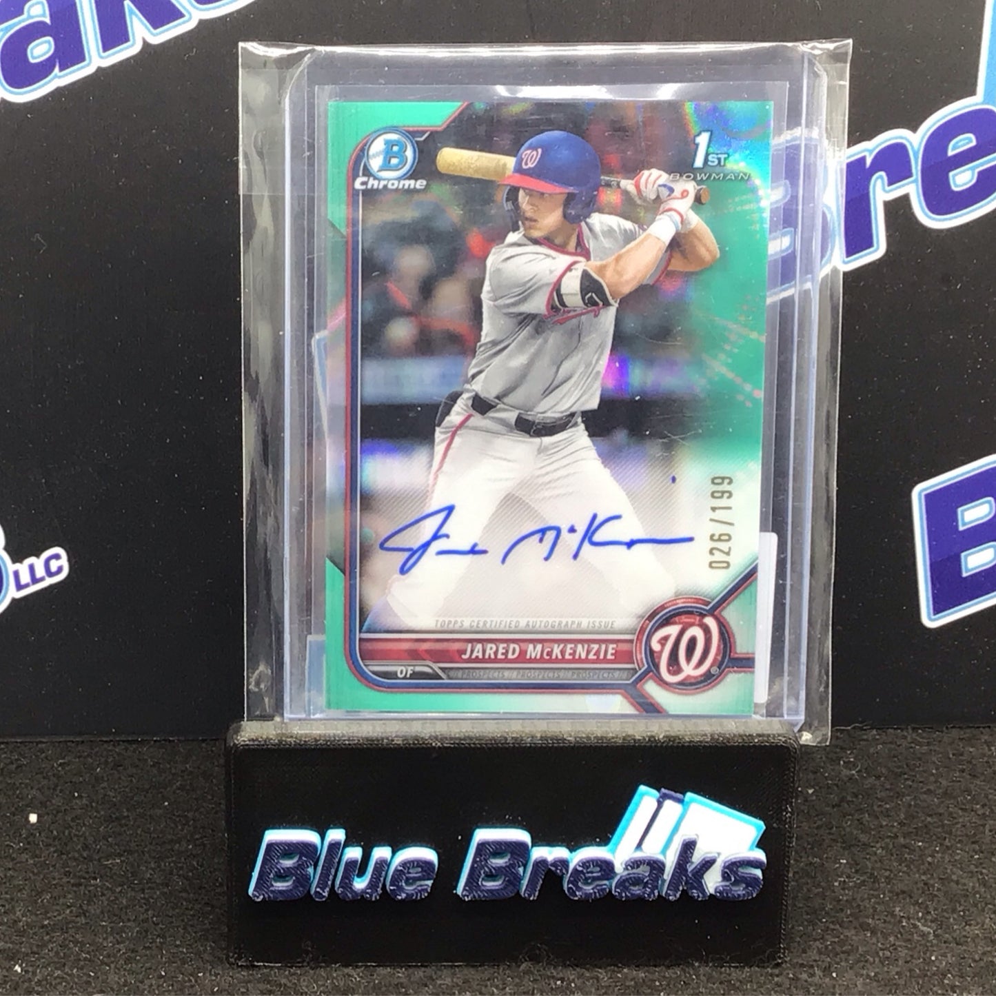 2022 Bowman Draft Chrome 1st Bowman Aqua Lava Refractor Jared Mckenzie Autograph 26/199 #CDA-JM - Washington Nationals