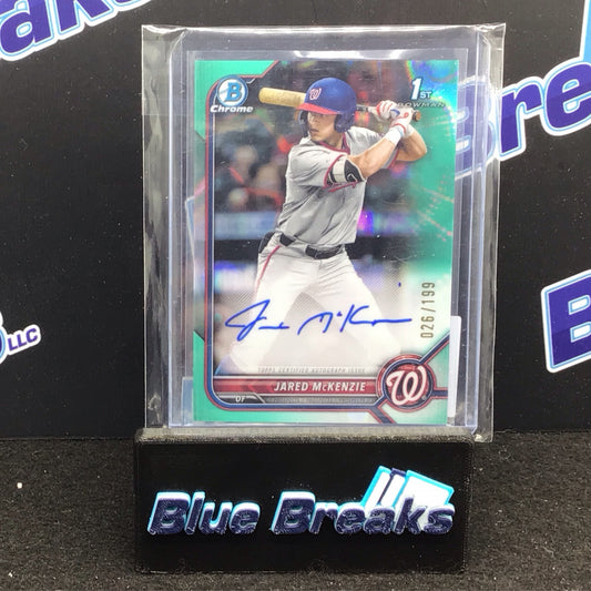 2022 Bowman Draft Chrome 1st Bowman Aqua Lava Refractor Jared Mckenzie Autograph 26/199 #CDA-JM - Washington Nationals