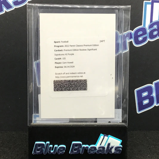2022 Panini Classics Premium Edition Rookie Significant Signatures H2 Purple Redemption Sam Howell /25