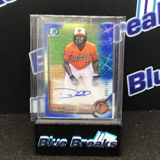 2022 Bowman Chrome blue HTA choice Donta Williams auto 049/150 #CPA-DW Orioles