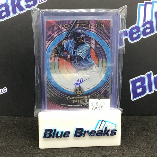 2022 Bowman Inception Taj Bradley auto 039/399, Ryan Spikes auto 103/399, Alejandro Pie auto 15/75 & Cooper Kinney 29/99 Rays