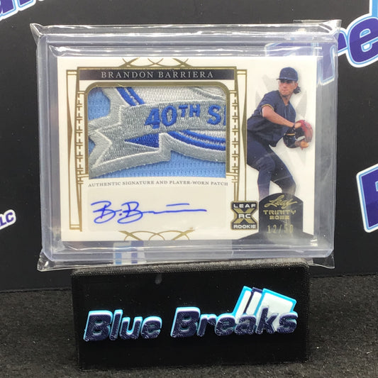 2022 Leaf Trinity - Brandon Barriera - 12/50 - Patch Auto - Toronto Blue Jays