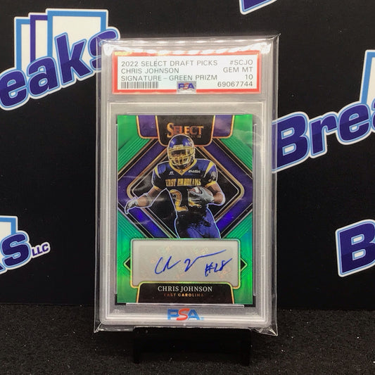 2022 Panini Select Draft Picks Green Prizm Chris Johnson auto #S-CJO PSA 10 Titans