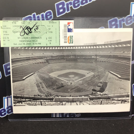 1966 Busch Stadium Wire Photo & Ticket autographed Tony LaRussa