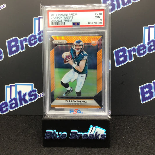 2016 Panini Prizm Orange Carson Wentz 113/299 #218 PSA 9 Eagles