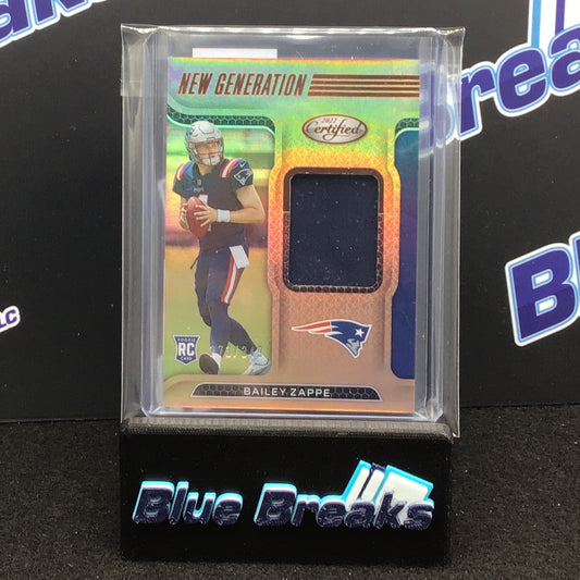 2022 Panini Certified New Generation Bailey Zappe relic 273/349 RC #NGJ-BZ Patriots