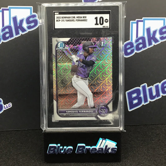 2022 Bowman Chrome Mega Box Yanquiel Fernandez BCP-191 - Colorado Rockies - SGC 10
