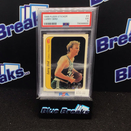 1986 Fleer Larry Bird Sticker 2 PSA 5 Celtics