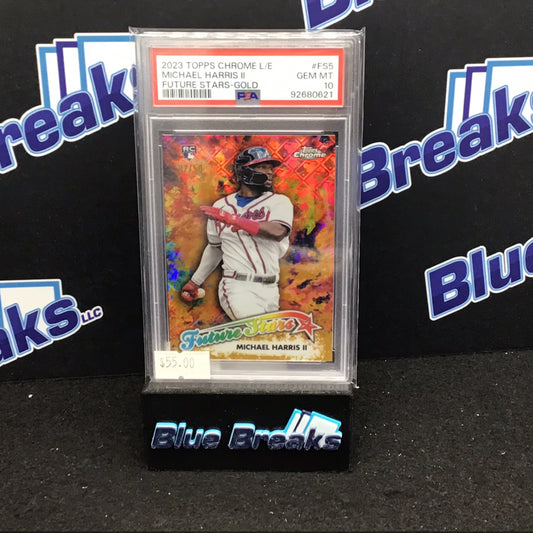 2023 Topps Chrome Logo Fractor Future Stars Gold Michael Harris #FS5 RC PSA 10 Braves