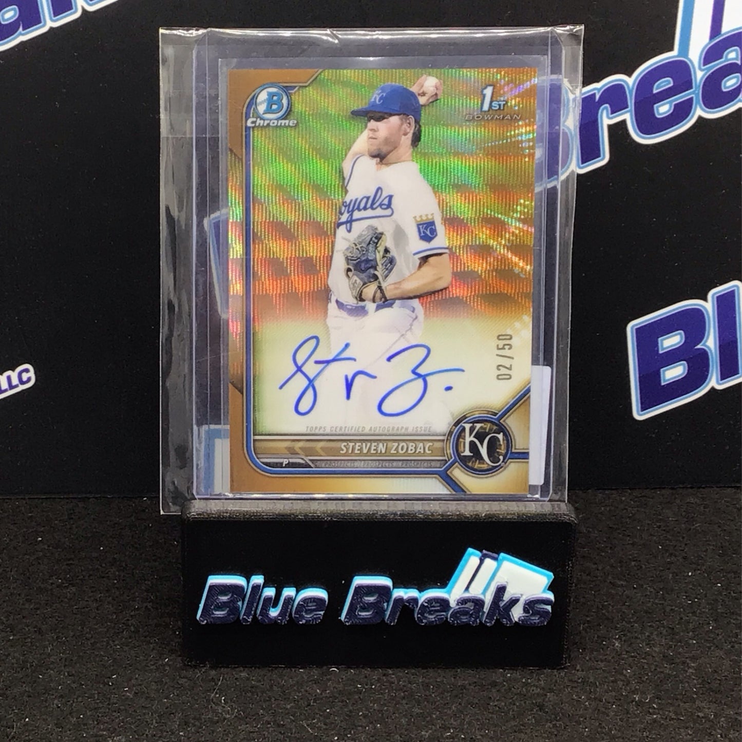 2022 Bowman Draft Chrome 1st Bowman Gold Wave Refractor Steven Zobac Auto 02/50 #CDA-SZ - Kansas City Royals