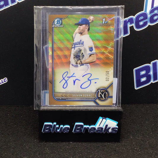 2022 Bowman Draft Chrome 1st Bowman Gold Wave Refractor Steven Zobac Auto 02/50 #CDA-SZ - Kansas City Royals