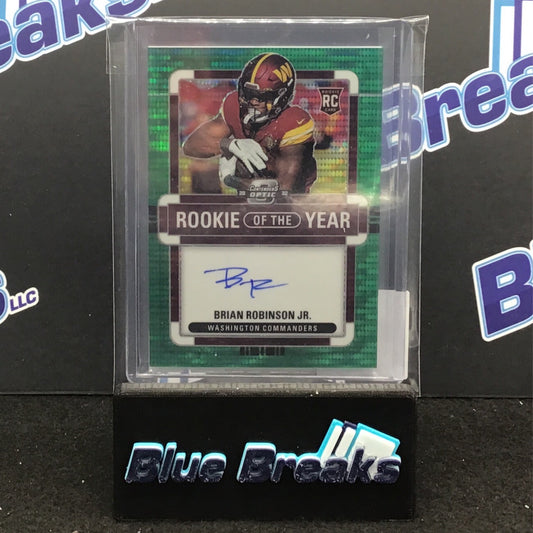 2022 Panini Contenders Optic Green Prizm Rookie of the Year Brian Robinson Jr auto 04/30 #ROY-BR Commanders