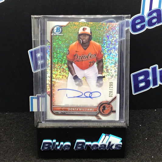 2022 Bowman Chrome speckle refractor Donta Williams auto 028/299 #CPA-DW Orioles