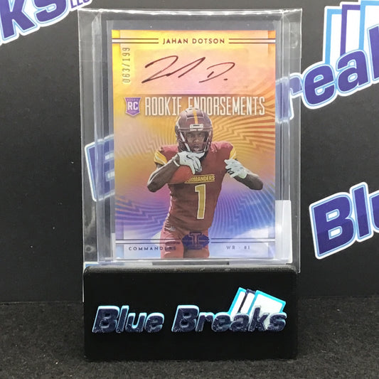 2022 Panini Illusions Rookie Endorsements Jahan Dotson 063/199 #RE-JD Commanders