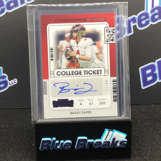2022 Panini - Chronicles - Contenders Draft Picks - Bailey Zappe - College Ticket - 15/49 - New England Patriots
