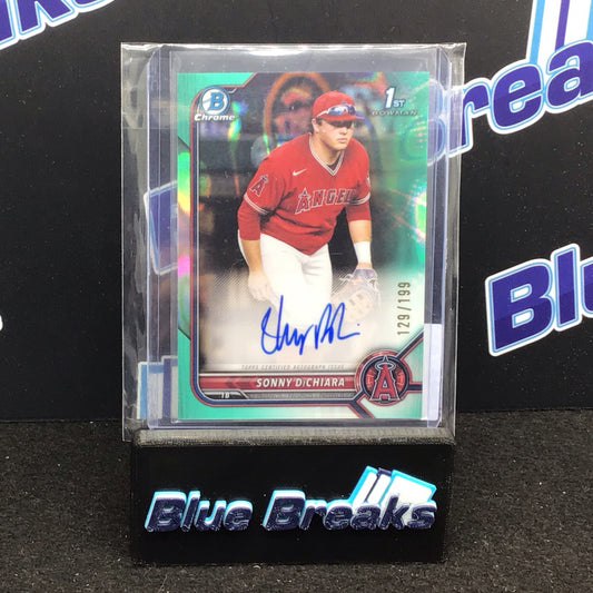 2022 Bowman Draft Chrome 1st Bowman Aqua Refractor Sonny DiChiara auto 129/199 #CDA-SD - Los Angeles Angels