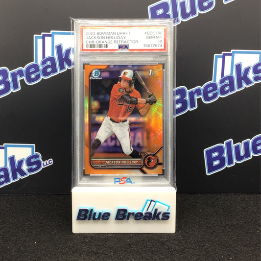 2022 Bowman Draft - Jackson Holliday - Chrome Orange Refractor - 10/25 - PSA 10 - Baltimore Orioles - #BDC 168