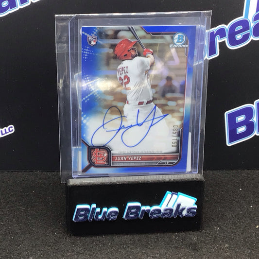 2022 Bowman Chrome blue Juan Yepez auto 085/150 RC #CRA-JY Cardinals