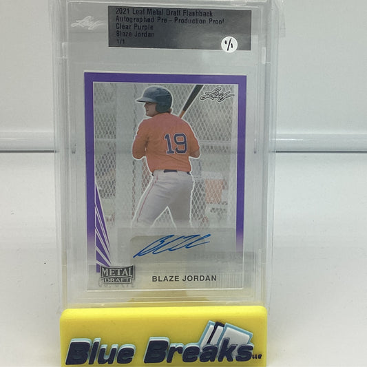 2021 Leaf Metal Draft Flashback autographed Pre-production Proof Clear Purple - Blaze Jordan 1/1