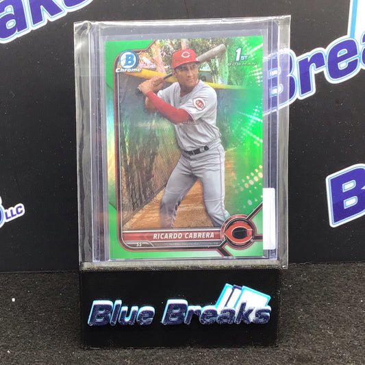 2022 Bowman Chrome Green Refractor Ricardo Cabrera 1st 28/99 #BCP-158 - Cincinnati Red
