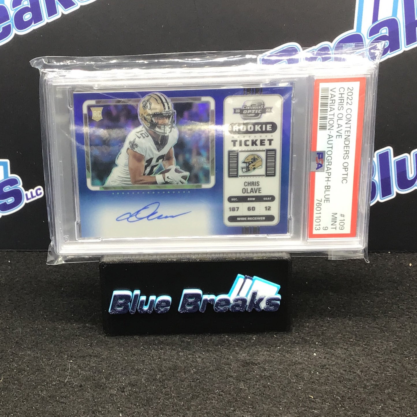 2022 Contenders Optic Variation Auto Blue Chris Olave #109 PSA 9 Saints