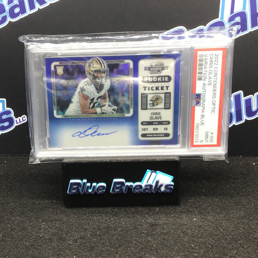 2022 Contenders Optic Variation Auto Blue Chris Olave #109 PSA 9 Saints