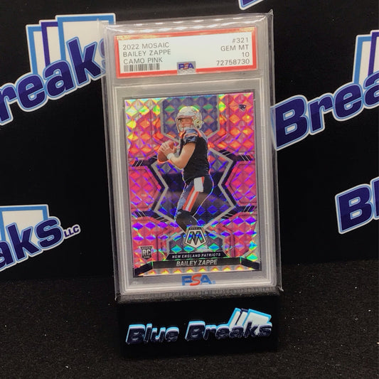 2022 Panini Mosaic Camo Pink Bailey Zappe #321 PSA 10 Patriots