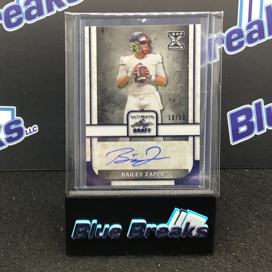 2022 Leaf - Bailey Zappe - New England Patriots - Blue Auto - Draft - 10/50 - Autograph