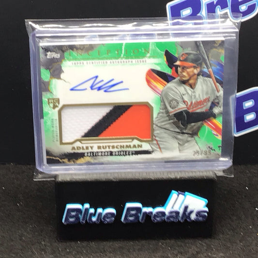2023 Topps Inception green Adley Rutshman patch auto 29/99 RC #IAP-ARU Orioles