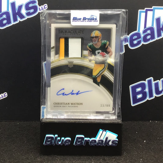 2022 Panini Immaculate Collection Christian Watson auto relic 33/99 RC #112 Packers