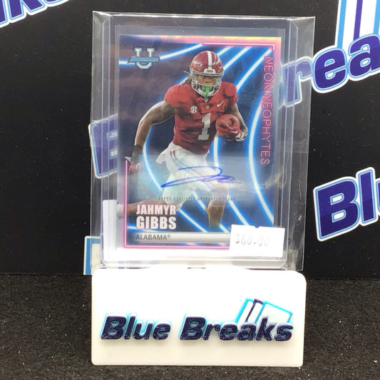 2022 Bowman U Neon Neophytes Jahmyr Gibbs auto 33/99 #NN-6 Crimson Tide