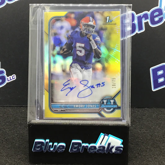 2022 Bowman U Emory Jones #BCPA-EJ Yellow RC /75 AUTO 1st FLORIDA ASU SUN DEVIL