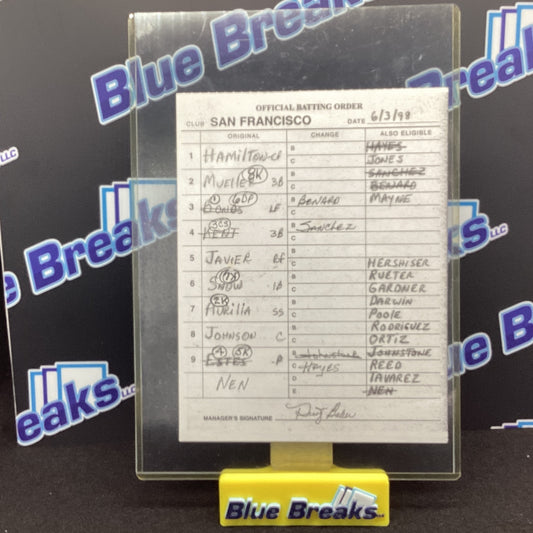6/3/98 - San Francisco Line Up Card - Dusty Baker