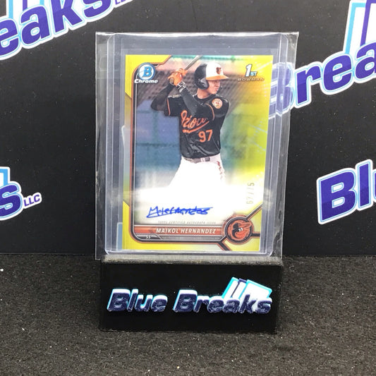 2022 Bowman Chrome 1st Bowman yellow Maikol Hernandez auto 67/75 #CPA-MH Orioles