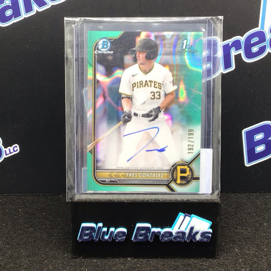 2022 Bowman Draft Chrome 1st Bowman Aqua Lava Refractor Tres Gonzalez auto 192/199 #CDA-TG - Pittsburgh Pirates