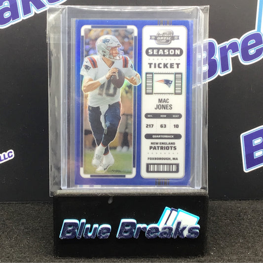 2022 Panini - Mac Jones - Contenders Optic - 19/99 - Blue - Season Ticket - New England Patriots