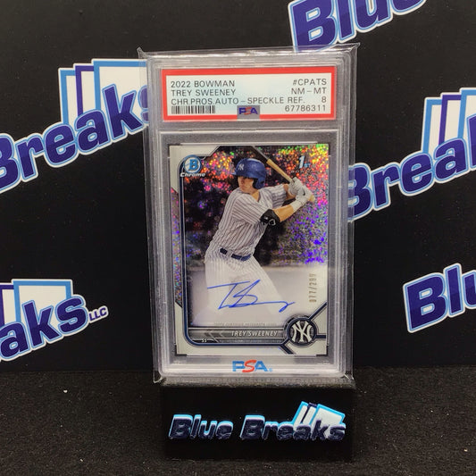 2022 Bowman Chrome Prospects Speckle Refractor Trey Sweeney auto 072/299 #CPA-TS PSA 8 Yankees