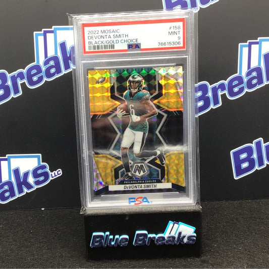 2022 Mosaic - Devonta Smith - Black / Gold Choice - #158 - Philadelphia Eagles - 3/8 - PSA 9