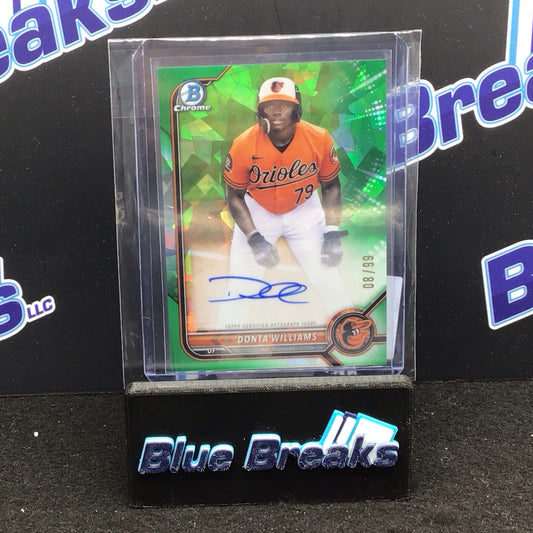 2022 Bowman Chrome Green Cracked Ice Refractor Autograph Donta Williams 08/99 #CPA-DW - Baltimore Orioles